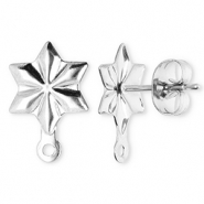 Apprêts en acier Inox boucles d'oreilles / puces d’oreilles étoile avec anneau Argenté