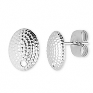 Apprêts en acier Inox boucles d'oreilles / puces d’oreilles ovale avec anneau Argenté