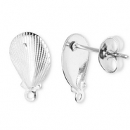 Apprêts en acier Inox boucles d'oreilles / puces d’oreilles coquille avec anneau Argenté