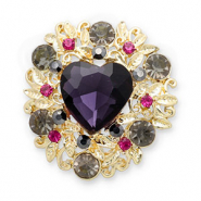 Broches cœur Doré-rouge violet-vert-rose foncé