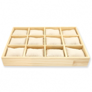 Présentoir bijoux 12 cases avec coussins naturel-blanc cassé