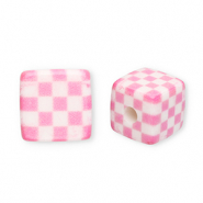 Perles acryliques carré avec cubes Rose-blanc
