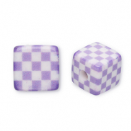 Perles acryliques carré avec cubes Violet-blanc
