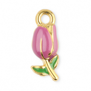 Breloques en acier Inox tulipe Doré-violet-vert