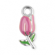 Breloques en acier Inox tulipe Argenté-violet-vert