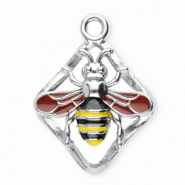 Breloques en acier Inox losange avec abeille Argenté-rouge rouille-jaune-noir