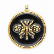 Breloques en acier Inox rond avec abeille Doré-noir