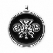 Breloques en acier Inox rond avec abeille Argenté-noir