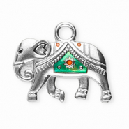 Breloques en acier Inox éléphant Argenté-vert turquoise