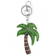 Porte-clés en cuir palmier Marron foncé-vert-beige sable