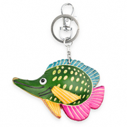 Porte-clés en cuir poisson Vert-bleu cyan foncé-rose-jaune