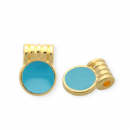 Breloques en métal DQ® rond Doré-bleu pétrole (sans nickel)