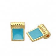 Breloques en métal DQ® carré Doré-bleu pétrole (sans nickel)