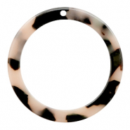 Pendentifs en résine rond 35mm Crème-noir