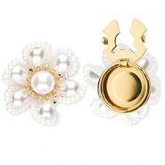 Métal TQ laiton cache-boutons fleur avec perles Doré-blanc