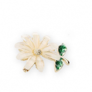 Broches fleur Blanc-vert-doré