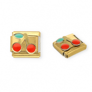 Apprêts en acier inox breloques pour bracelet italien cerises Doré-rouge-vert