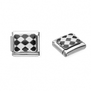 Apprêts en acier inox breloques pour bracelet italien carreaux Argenté-noir-blanc