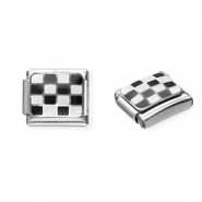 Apprêts en acier inox breloques pour bracelet italien carreaux Argenté-noir-blanc