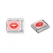 Apprêts en acier inox breloques pour bracelet italien kiss Argenté-rose-rouge