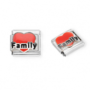 Apprêts en acier inox breloques pour bracelet italien cœur "Family" Argenté-rouge-noir