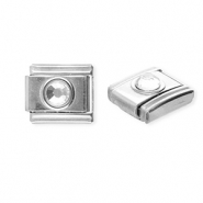 Apprêts en acier inox breloques pour bracelet italien rond avec strass Argenté-cristal