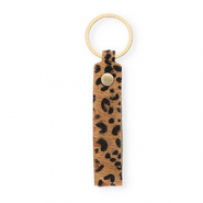 Porte-cl&eacute;s en cuir avec imprim&eacute; l&eacute;opard Marron bronze-noir-dor&eacute;