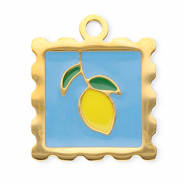 Breloques en acier Inox carré avec citron Doré-bleu-jaune-vert foncé