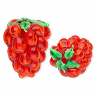 Perles en verre à la main framboise Rouge-vert