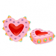Perles en verre à la main coeur Rose clair-rouge-multicolore