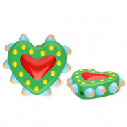 Perles en verre à la main coeur Vert-rouge-multicolore