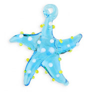 Breloques en verre peintes à la main étoile de mer Bleu transparent-blanc-jaune