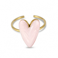 Bagues en acier inox émaillées coeur Rose clair nacré-Doré