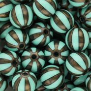 DQ® Perles acryliques 12 mm avec rayées Vert turquoise-marron doré