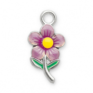 Breloques en acier Inox fleur Argenté-rose clair-jaune