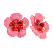 Boucles d'oreilles&nbsp;/&nbsp;puces tendance &eacute;maill&eacute;e fleur avec tige en acier inoxydable Dor&eacute;-rose fonc&eacute;-rouge