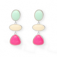 Boucles d'oreilles&nbsp;/&nbsp;puces tendance avec tige en acier inoxydable Argent&eacute;-vert menthe-blanc cass&eacute;-rose hot