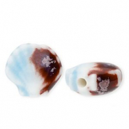 Perles en c&eacute;ramique coquillage Bleu clair-marron