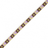 BY31&reg; Ruban texte lune et &eacute;toile Marron fonc&eacute;-violet lavande-jaune lime-dor&eacute;