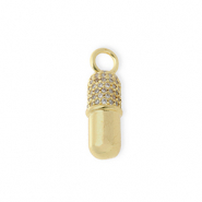 M&eacute;tal TQ laiton breloques capsule avec strass Dor&eacute;-transparent
