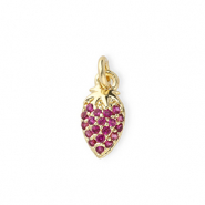 M&eacute;tal TQ laiton breloques fraise avec strass Dor&eacute;-rose