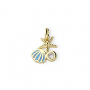 M&eacute;tal TQ laiton breloques vie marine avec strass Dor&eacute;-bleu-transparent