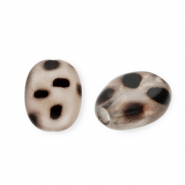 Perles acryliques en forme d'œuf avec imprimé léopard Blanc transparent-noir