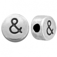 Perles alphabet en m&eacute;tal DQ lettre & Argent&eacute; antique (sans nickel)
