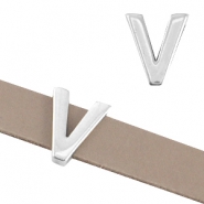 Poussoir en m&eacute;tal DQ lettre "V" &Oslash;10.3x2.3mm argent&eacute; antique (sans nickel)
