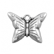 Breloques en métal TQ papillon avec strass argenté antique
