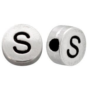 Perles au look m&eacute;tallique lettre S argent&eacute; antique