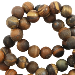 Pierres naturelles Quartz (Agate, Oeil de tigre motifs) 8mm mat Marron fonc&eacute;