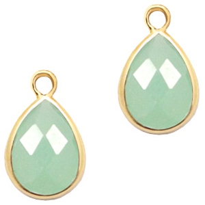 Pendentifs en verre Crystal Glass goutte 11x7mm Vert opale-dor&eacute;