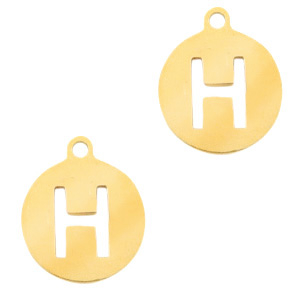 Breloques en acier inox alphabet lettre H m&eacute;daillon rond 10mm Dor&eacute;